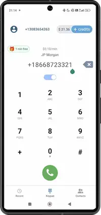 Select a number to call internationally in VibeCall app